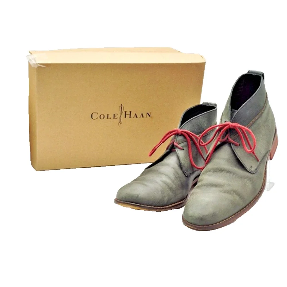 Cole Haan Air Colton Chukka Boots Gray Leather Red Laces Men's Size 10.5 MC09586